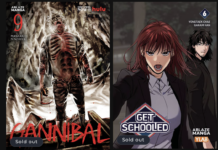ABLAZE Signs With Simon & Schuster For Distribution Two comic covers side by side: a dark horror cover with a bloodied figure, and a manga-style cover with a woman in a suit